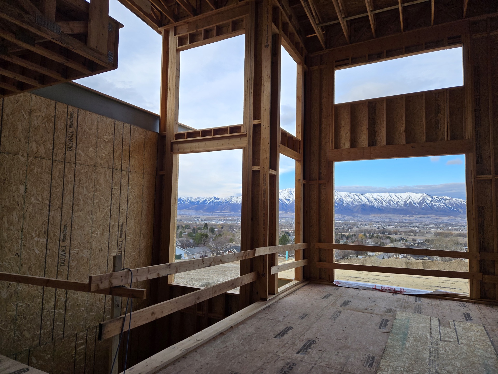 Interior framing with mountain views